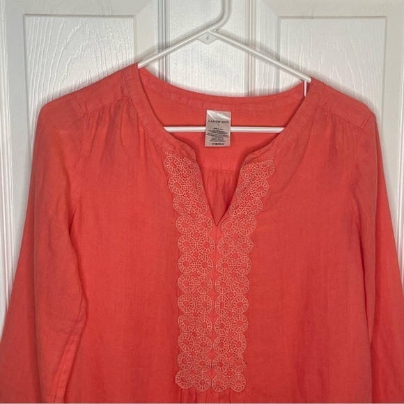 Lands End 100% Linen Coral Popover Tunic 4 - Picture 3 of 10